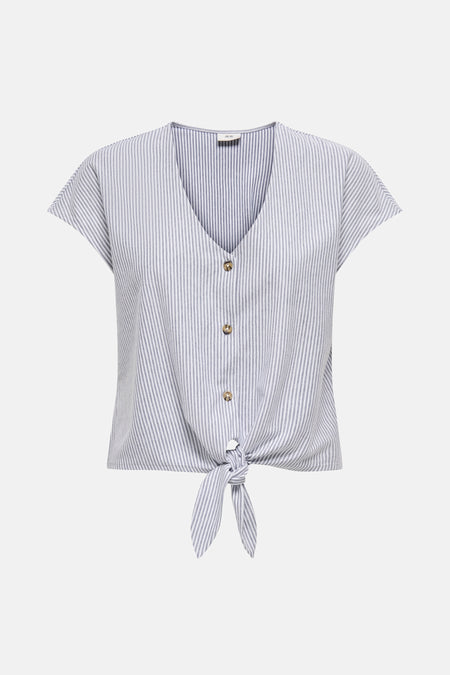 Grijze gestreepte blouse van JDY, met een decoratieve strik aan de onderkant