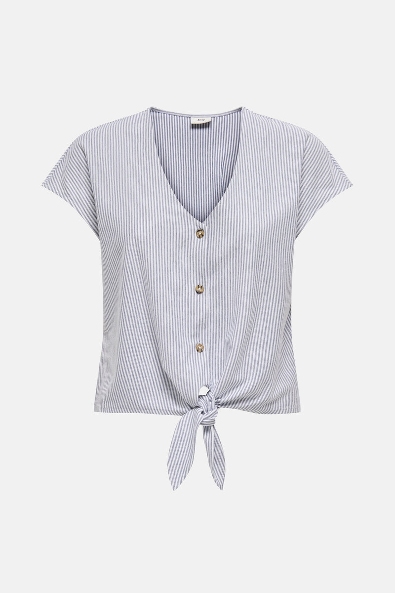 Grijze gestreepte blouse van JDY, met een decoratieve strik aan de onderkant