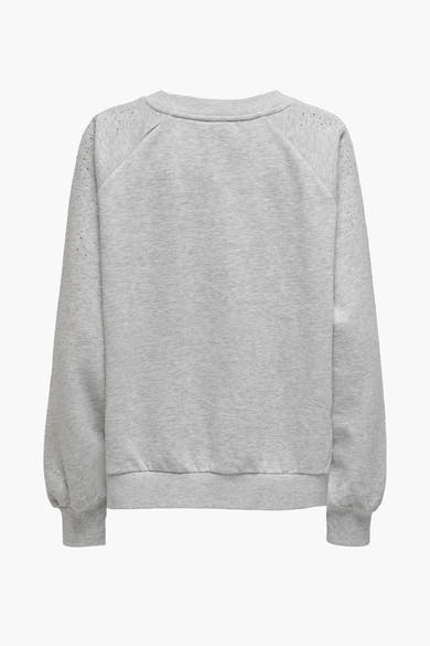 Sweat gris col rond de ONLY, avec manches longues raglan ornées de strass.