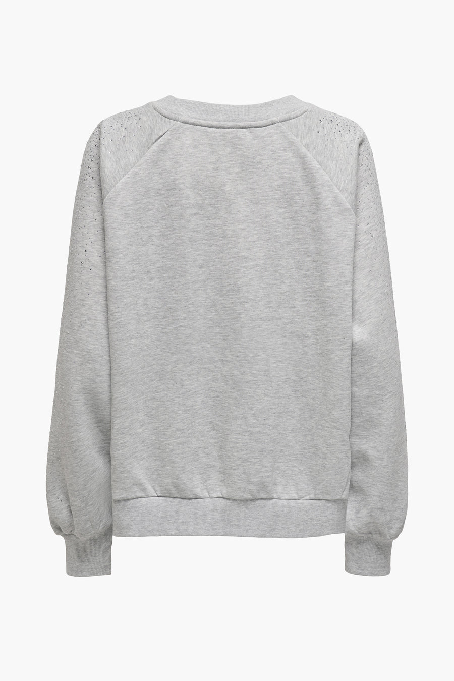 Sweat gris col rond de ONLY, avec manches longues raglan ornées de strass.