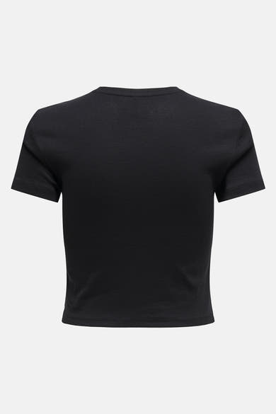 T-shirt uni noir à manches courtes de ONLY, en maille côtelée, vue de dos.