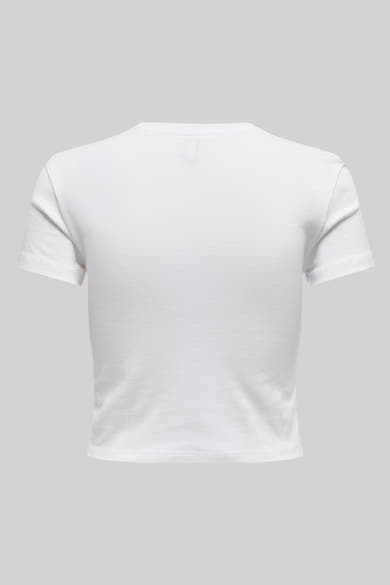 T-shirt blanc à manches courtes de ONLY, vu de dos, sur un fond uni gris clair.

