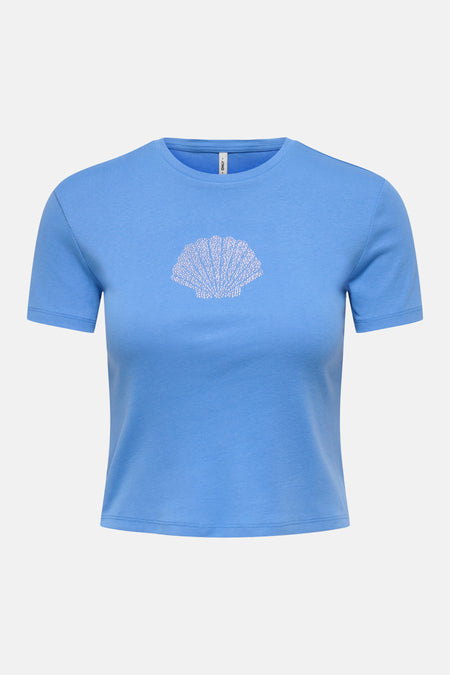 T-shirt bleu à manches courtes de ONLY® avec motif coquillage blanc en points.