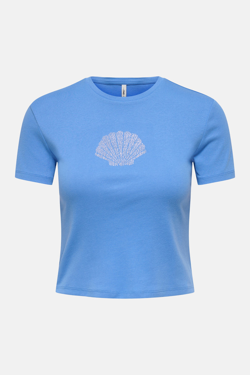 T-shirt bleu à manches courtes de ONLY® avec motif coquillage blanc en points.
