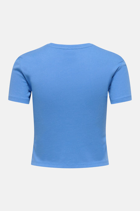T-shirt bleu de ONLY® uni à manches courtes, vue de dos.