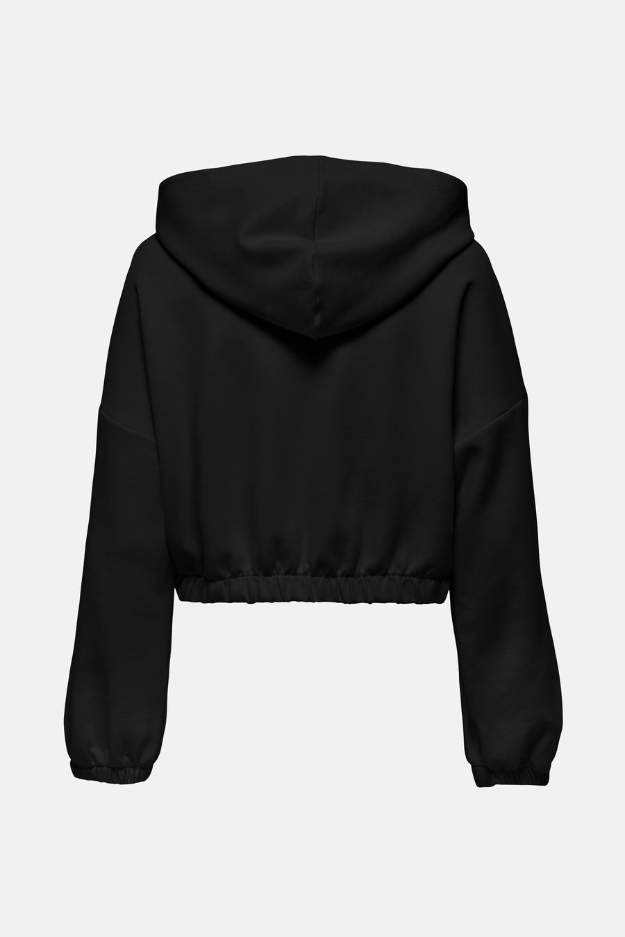 Zwarte ONLY bodywarmer, achterkant met capuchon en lange, nauwsluitende mouwen.