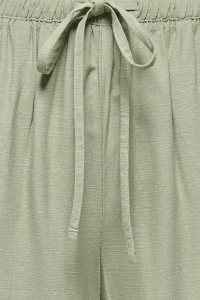 Pantalon vert de JDY, avec cordon de serrage et texture en lin.
