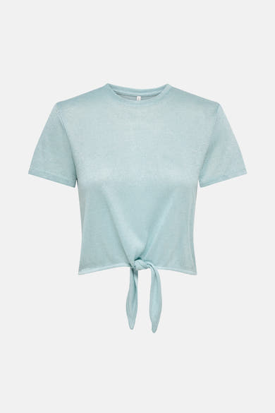 T-shirt bleu à manches courtes de ONLY, avec un nœud décoratif à la base.
