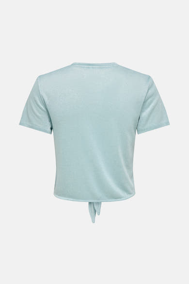 T-shirt bleu à manches courtes de ONLY, avec un nœud décoratif à la base.
