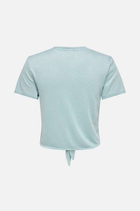 T-shirt bleu à manches courtes de ONLY, avec un nœud décoratif à la base.
