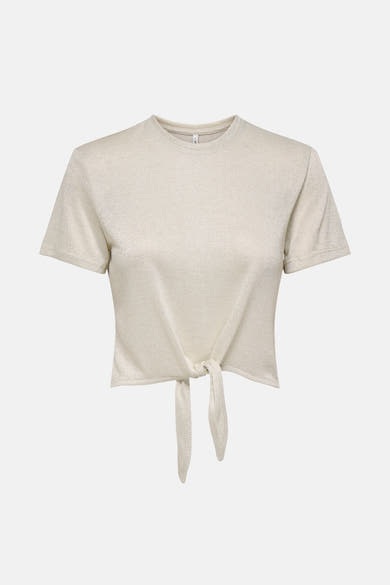 T-shirt écru à manches courtes de ONLY, noué sur le devant