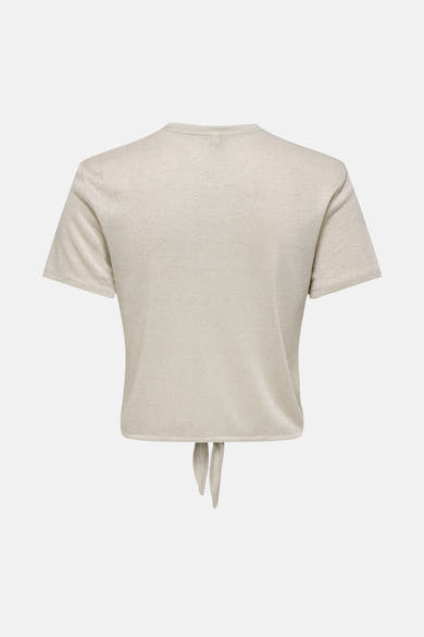 T-shirt écru à manches courtes de ONLY, avec un nœud à la base et un motif texturé.
