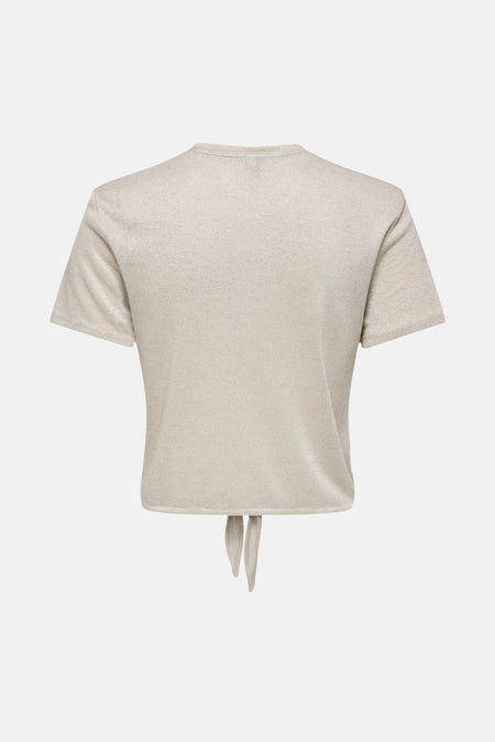 T-shirt écru à manches courtes de ONLY, avec un nœud à la base et un motif texturé.