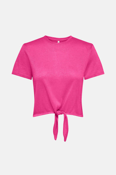 T-shirt rose à manches courtes de ONLY, avec un nœud décoratif sur le devant.