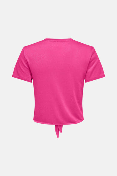 T-shirt rose à manches courtes de ONLY, avec un nœud décoratif à la base.
