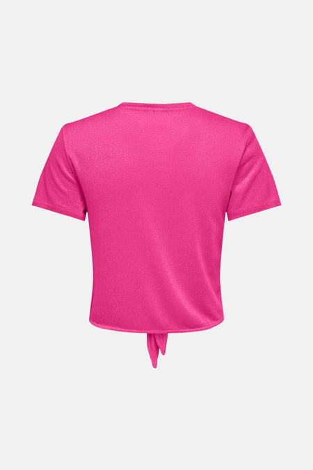 T-shirt rose à manches courtes de ONLY, avec un nœud décoratif à la base.
