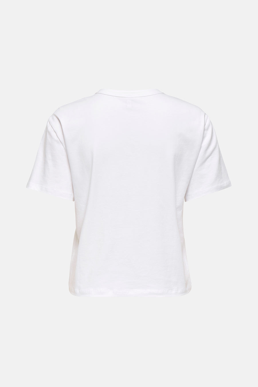 Wit T-shirt met korte mouwen van ONLY, effen en zonder patroon, van achteren getoond.