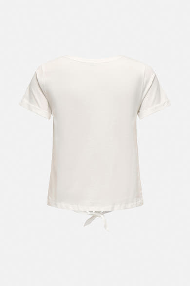 Wit T-shirt met korte mouwen van ONLY, met decoratieve strik aan de onderkant, achterzijde.