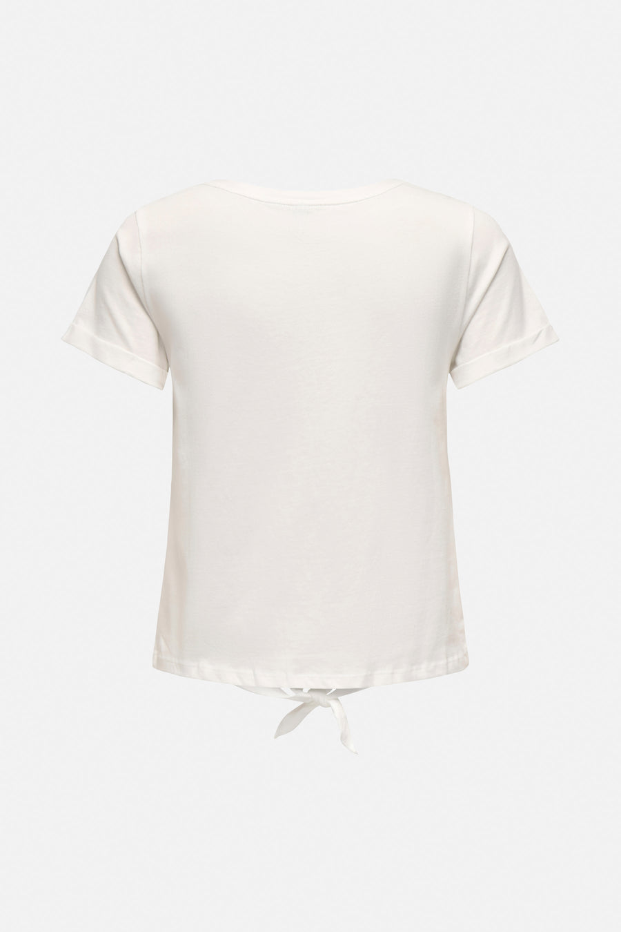 Wit T-shirt met korte mouwen van ONLY, met decoratieve strik aan de onderkant, achterzijde.