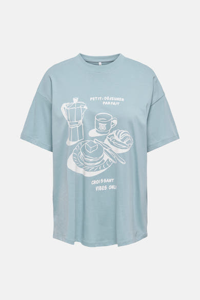 Blauw T-shirt met korte mouwen van ONLY®, van gladde jersey, achterzicht.