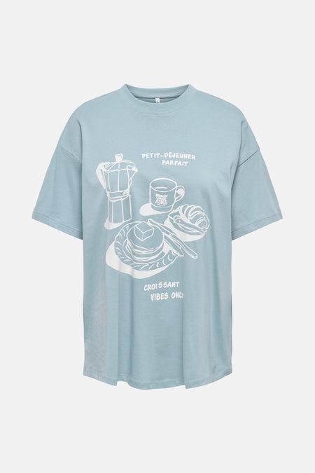Blauw T-shirt met korte mouwen van ONLY®, van gladde jersey, achterzicht.