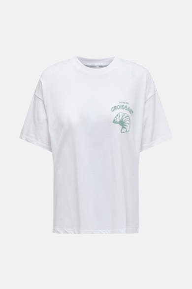 Witte tanktop van ONLY, met een maanprint en helder groen lettering.