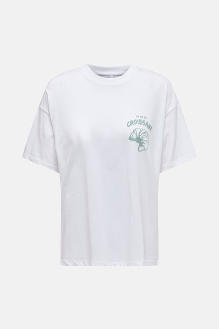 Wit T-shirt met korte mouwen van ONLY, met een lichtgroene maan- en letterprint.