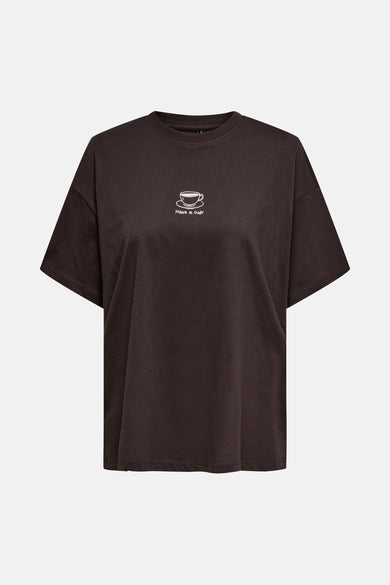 T-shirt à manches courtes brun de ONLY, orné d'une tasse à café et d'une inscription "Have a cup".