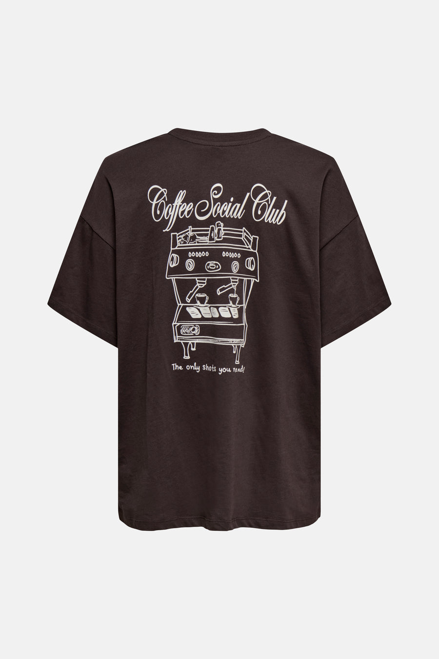 T-shirt à manches courtes brun par ONLY®, avec un imprimé machine à café sur le dos.