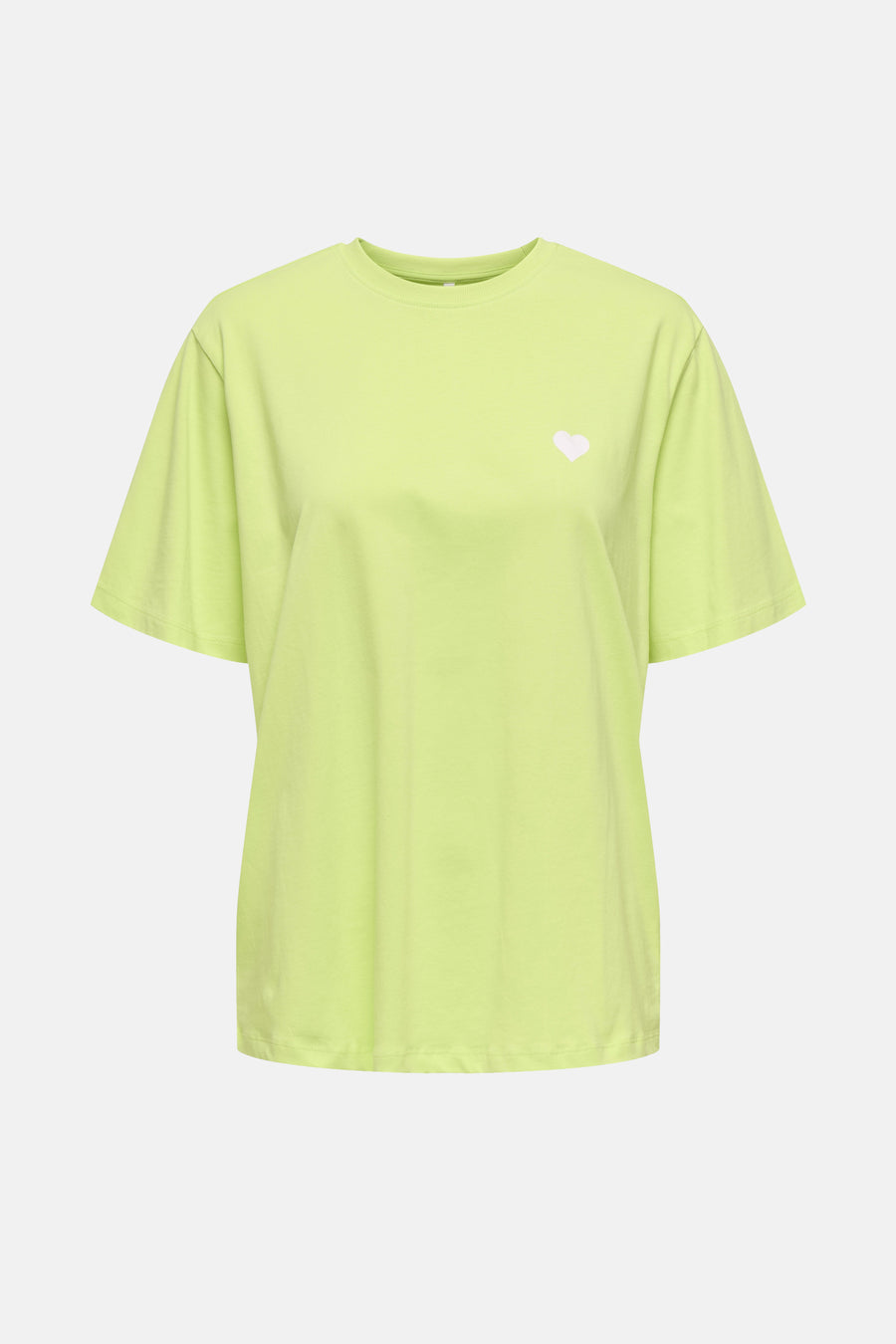 T-shirt à manches courtes jaune de ONLY®, orné d'un petit cœur blanc sur le devant.