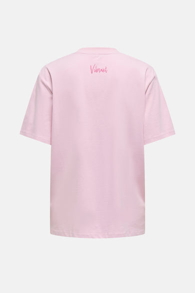 T-shirt rose à manches courtes de ONLY, avec un lettrage décoratif au dos.