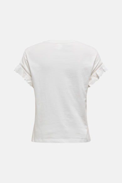 T-shirt blanc à manches courtes de ONLY, avec détails de volants aux manches.
