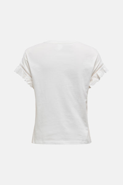 T-shirt blanc à manches courtes de ONLY, avec détails de volants aux manches.
