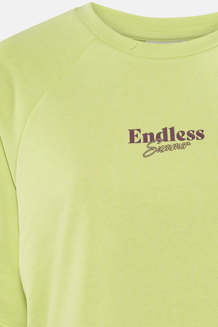 T-shirt vert anis à manches courtes de ONLY® avec inscription "Endless Summer" marron foncé.