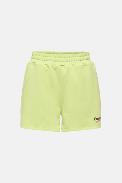 Short vert de ONLY® avec taille élastiquée en molleton et motif "Endless Summer" sur la jambe droite.