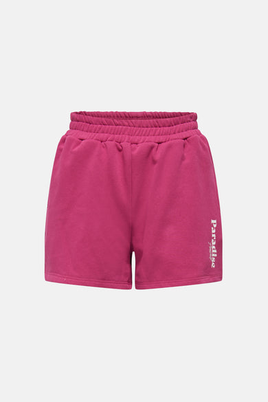 Short rose en molleton de ONLY® avec broderie "Paradise" verticale sur le côté.