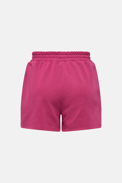 Short rose de ONLY® vue arrière avec taille élastique en tissu doux.