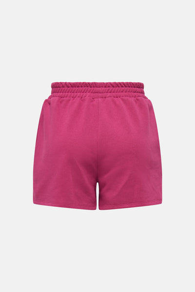 Short rose de ONLY® vue arrière avec taille élastique en tissu doux.