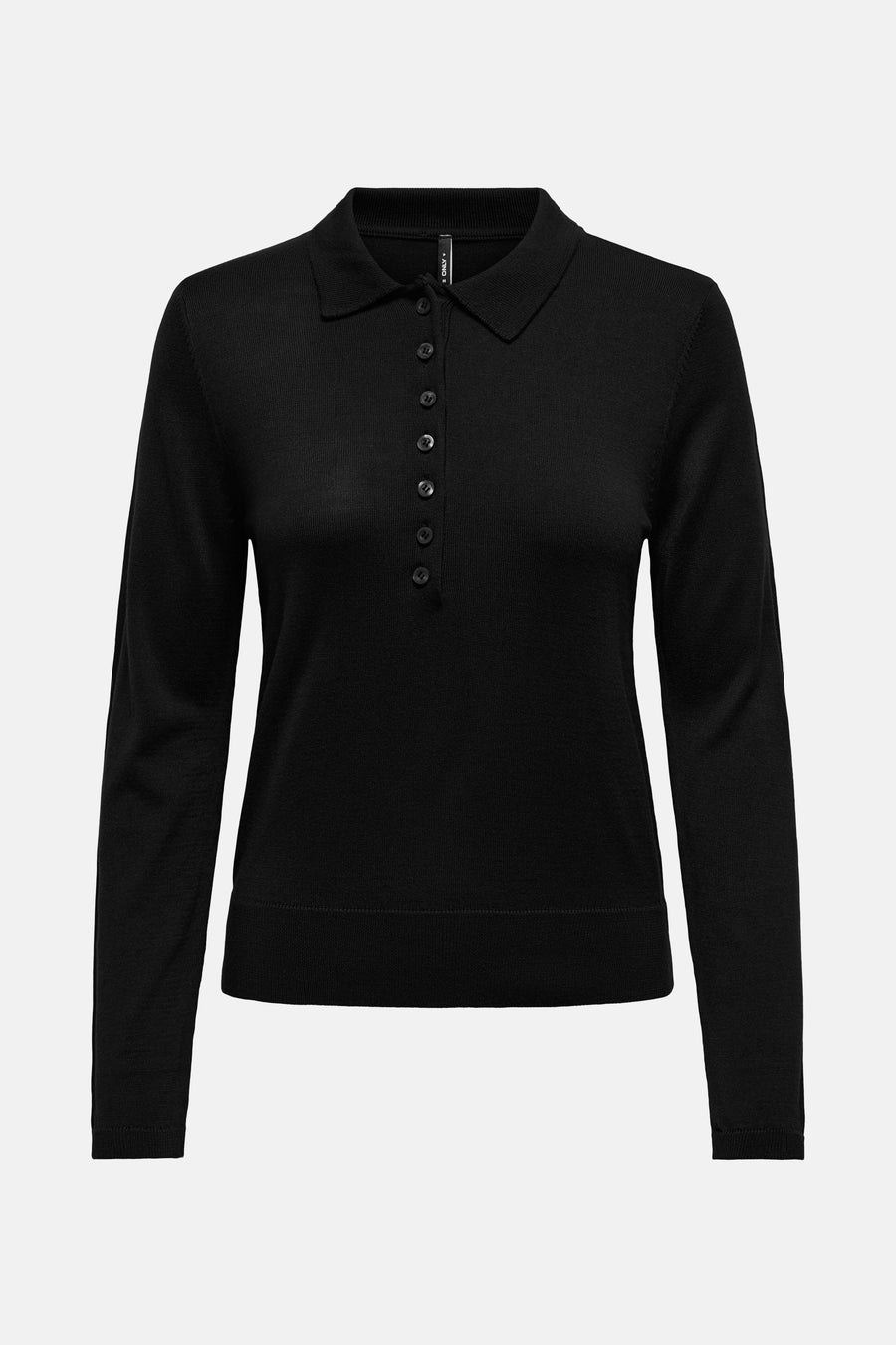 Polo noir à manches longues de ONLY, avec boutons et en maille côtelée fine.