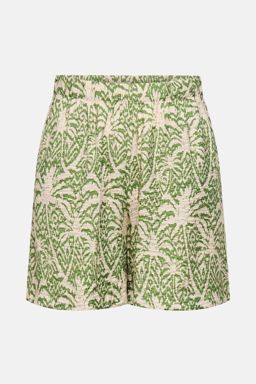 Korte groene JDY top met textuur bladpatroon en elastische tailleband