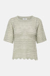 Pull à col rond vert de JDY, avec un motif ajouré et une texture crochetée.