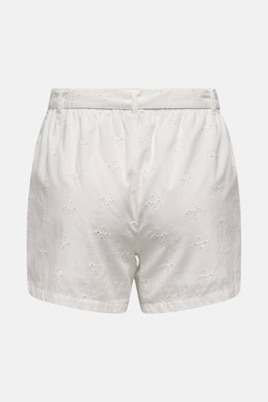 Short blanc de JDY avec broderie anglaise florale et ceinture assortie, vue de dos.