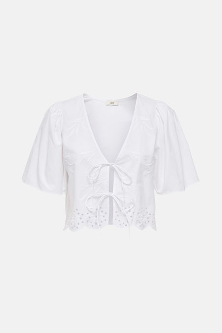 Wit blouse met korte mouwen van JDY, met geschulpte zoom en pofmouwen.