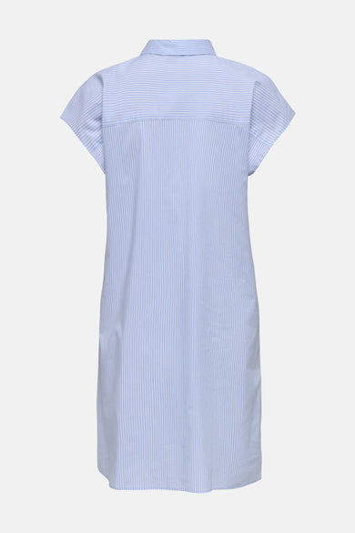 Robe à manches courtes bleue rayée de JDY, avec col chemise et coupe droite, vue de dos.

