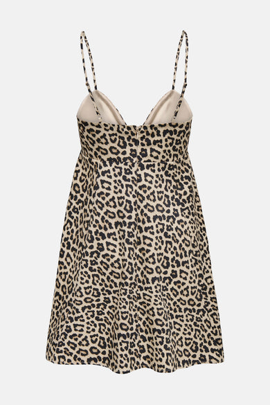 Robe courte beige de ONLY® à motif léopard, bretelles fines et fermeture éclair au dos.
