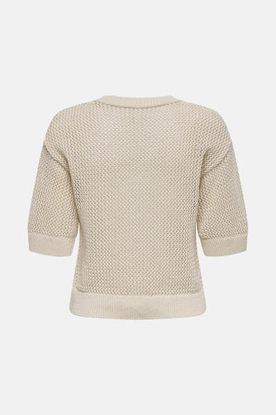 Pull col rond beige par ONLY®, maille ajourée à manches courtes, vue de dos.