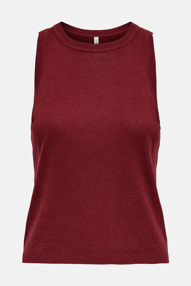 Top bordeaux en maille d'ONLY, sans manches et à encolure ras du cou.