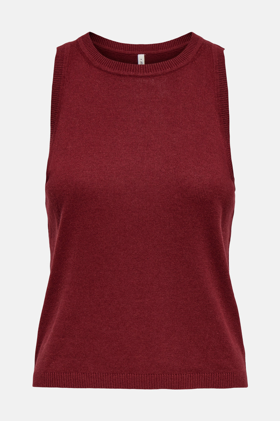 Top bordeaux en maille d'ONLY, sans manches et à encolure ras du cou.
