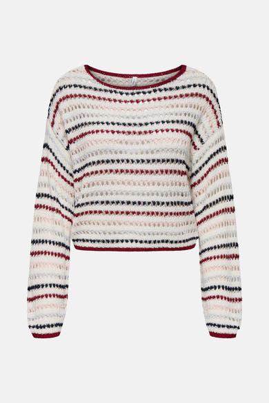 Pull à col rond multicolore de ONLY, avec des rayures et une maille ajourée.
