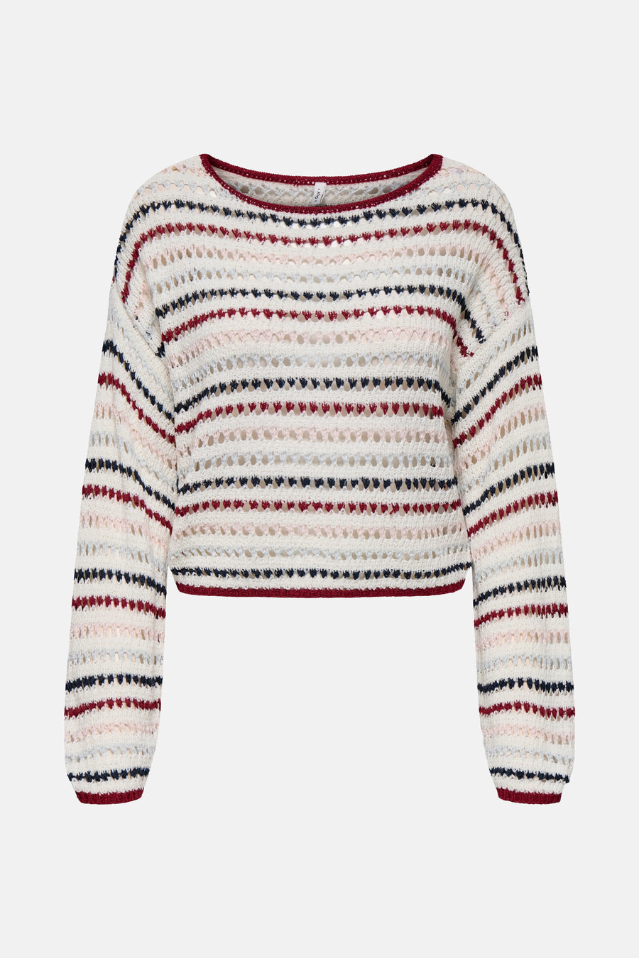 Pull à col rond multicolore de ONLY, avec des rayures et une maille ajourée.
